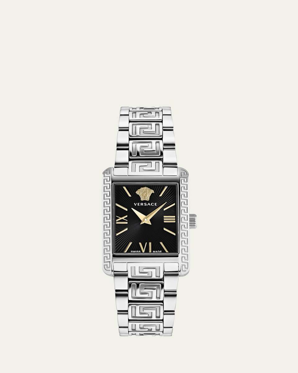23x33mm Tonneau Watch with Bracelet Strap, Silver/Black